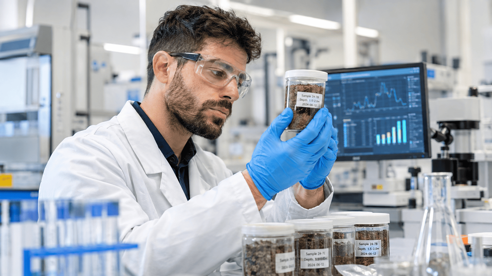 Analyse d'un échantillon de sol en laboratoire certifié dans le cadre d'une étude géotechnique